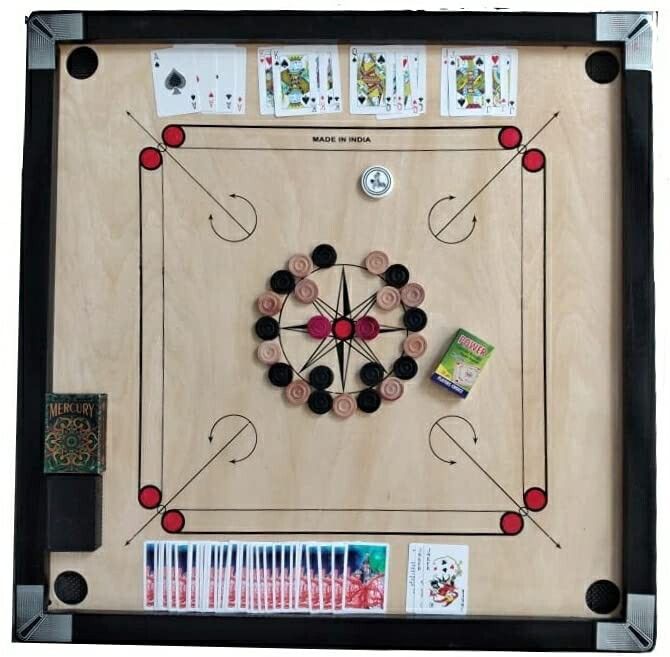 wwar Matte large Carrom Board with 52 Card ,Wooden Coins Striker (32 x 32 Inch) 80 cm Carrom Board-picture-18