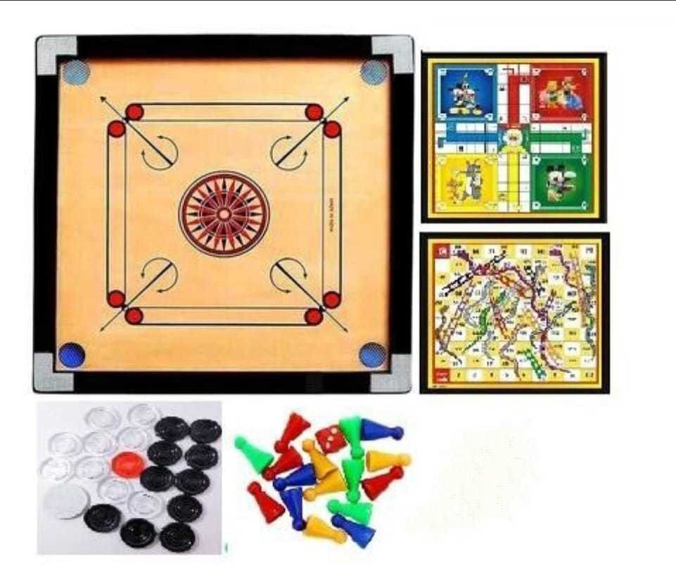 gols Carrom Board small size 20X20 with Ludo and snake and ladder Board Combo pack 10 cm Carrom Board-picture-17