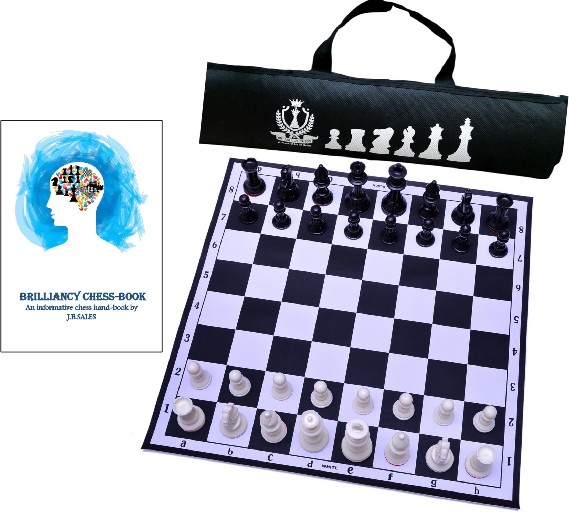 Black tournament 18*18 inches chess board set, 34 pieces, hand book & luxury bag 45.72 cm Chess Board