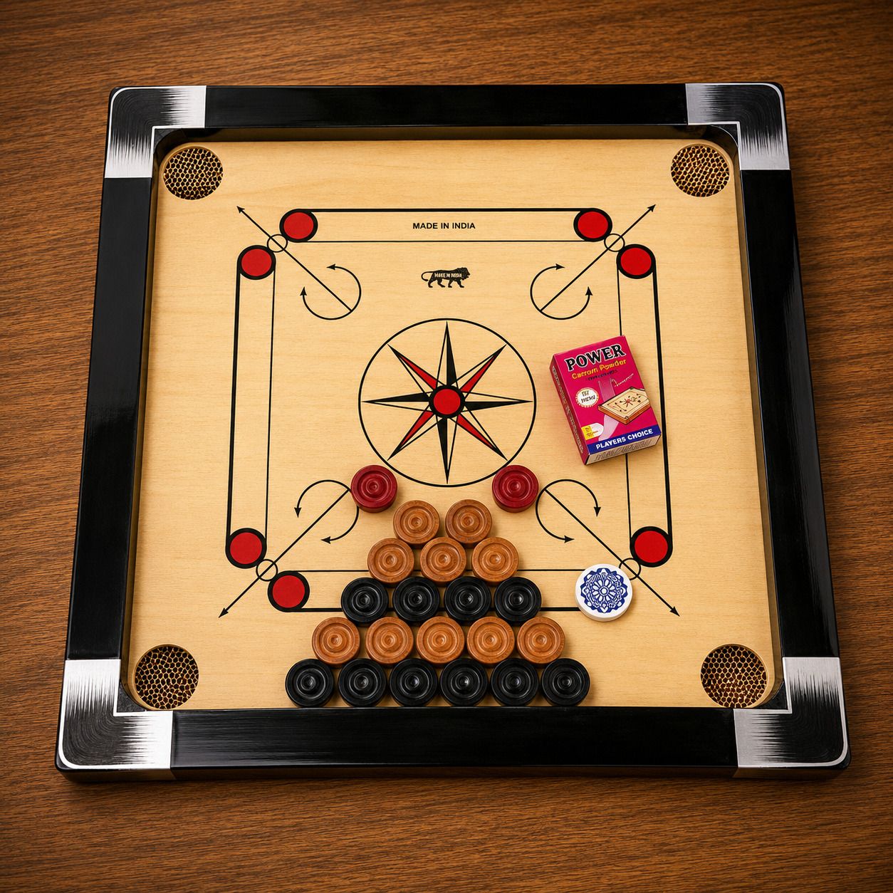 26 Inch Wooden Carrom Board Set with Coins, Striker & Powder 4 cm Carrom Board-image-18