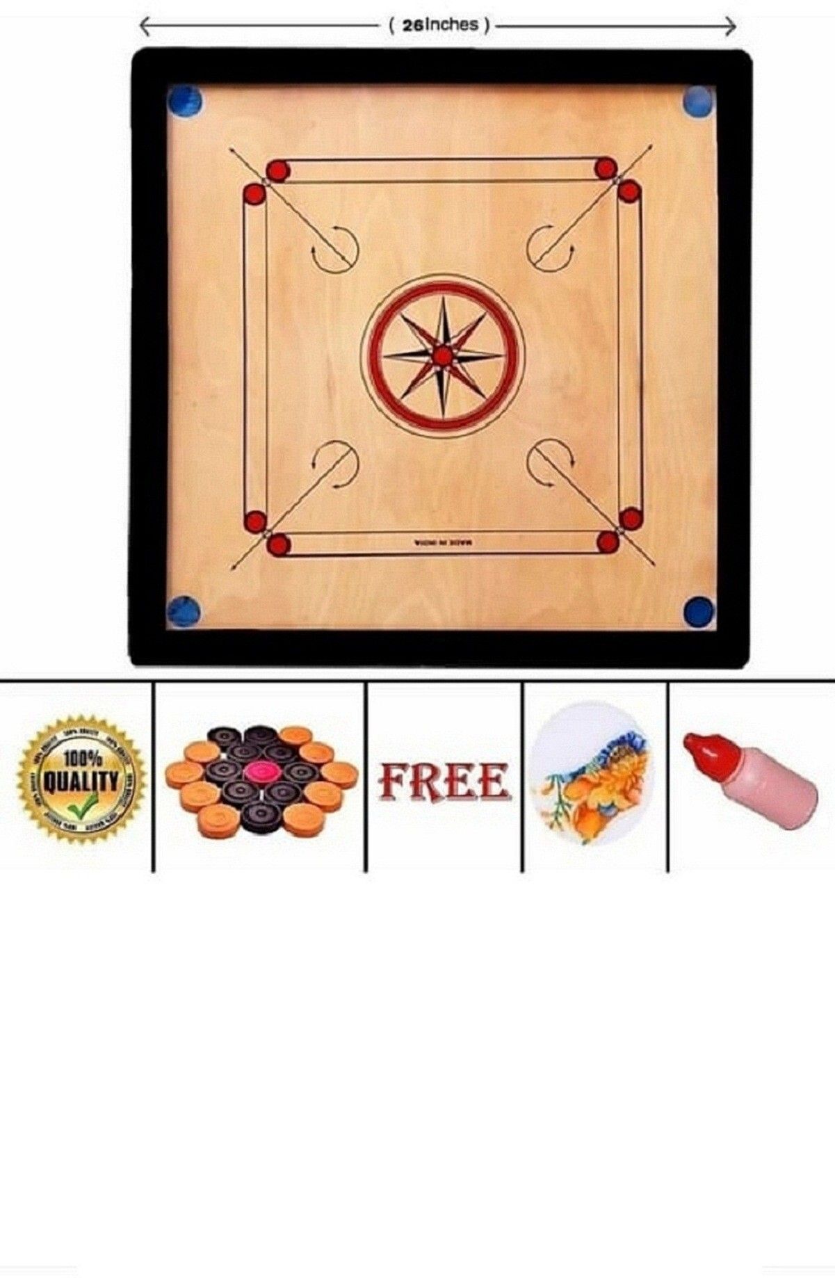 high classic Medium Size Carrom Board( 26' Inch) with Coins, Striker and Powder 66.04 cm Carrom Board-image-33