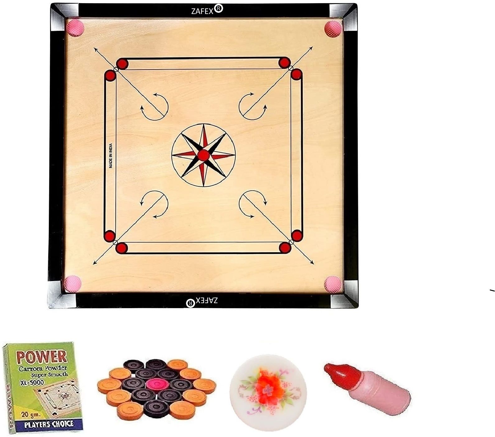 zafex Carrom Board with Coins Striker and Boric Powder Combo Number Fourteen 81.28 cm Carrom Board-picture-38
