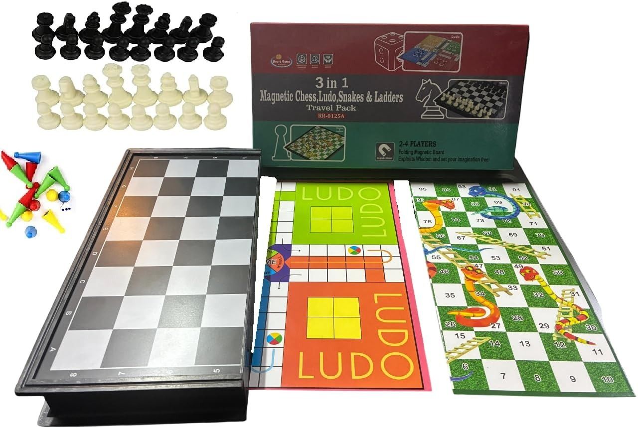 craftedcomforts 3in1 Ludo Chess and Snakes &Ladders 4 cm Chess Board-picture-14