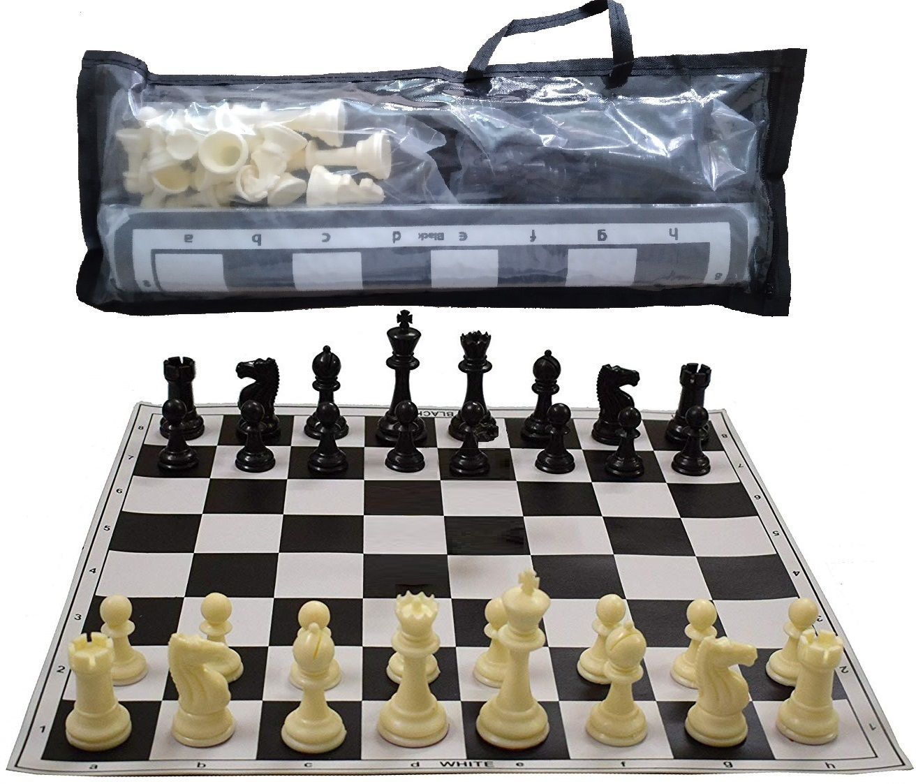 tima Professional Vinyl Chess Set with Bag Black 17 x 17 inches,for 6 years and up 6 cm Chess Board-picture-0