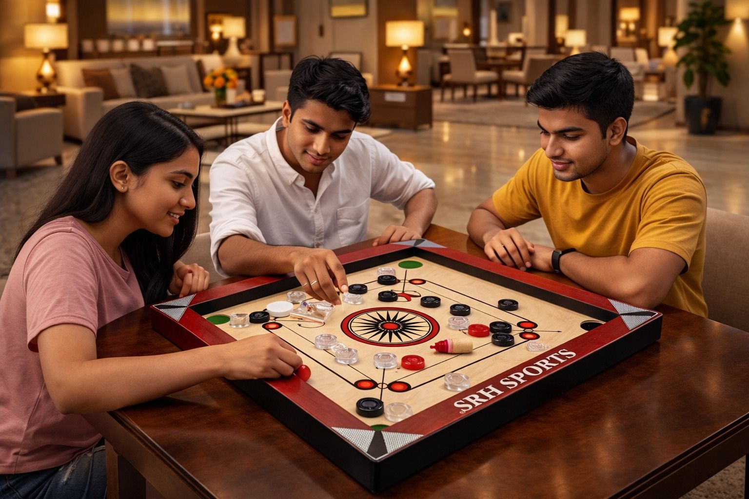 RED FRAME 20X20 INCH SMALL SIZE CARROM WITH 24 PCS CRYSTAL COIN . 5 cm Carrom Board-image-21
