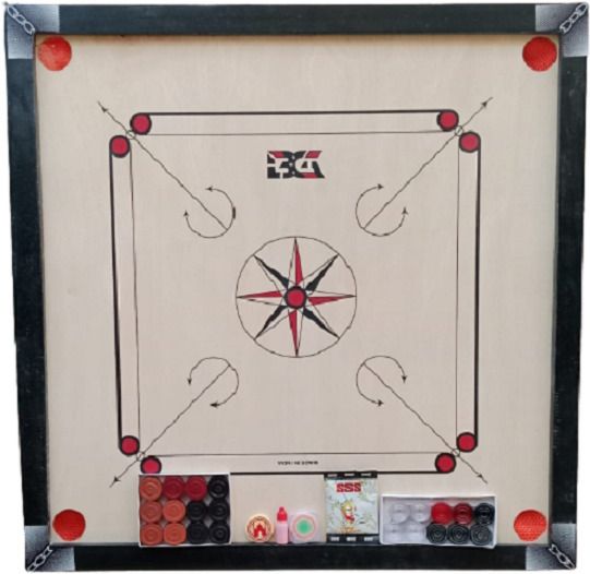ishu sports CARROM BOARD WITH WOODEN COINS,PLASTIC COINS ONE STRIKER AND ONE POWDER 82 cm Carrom Board-picture-18