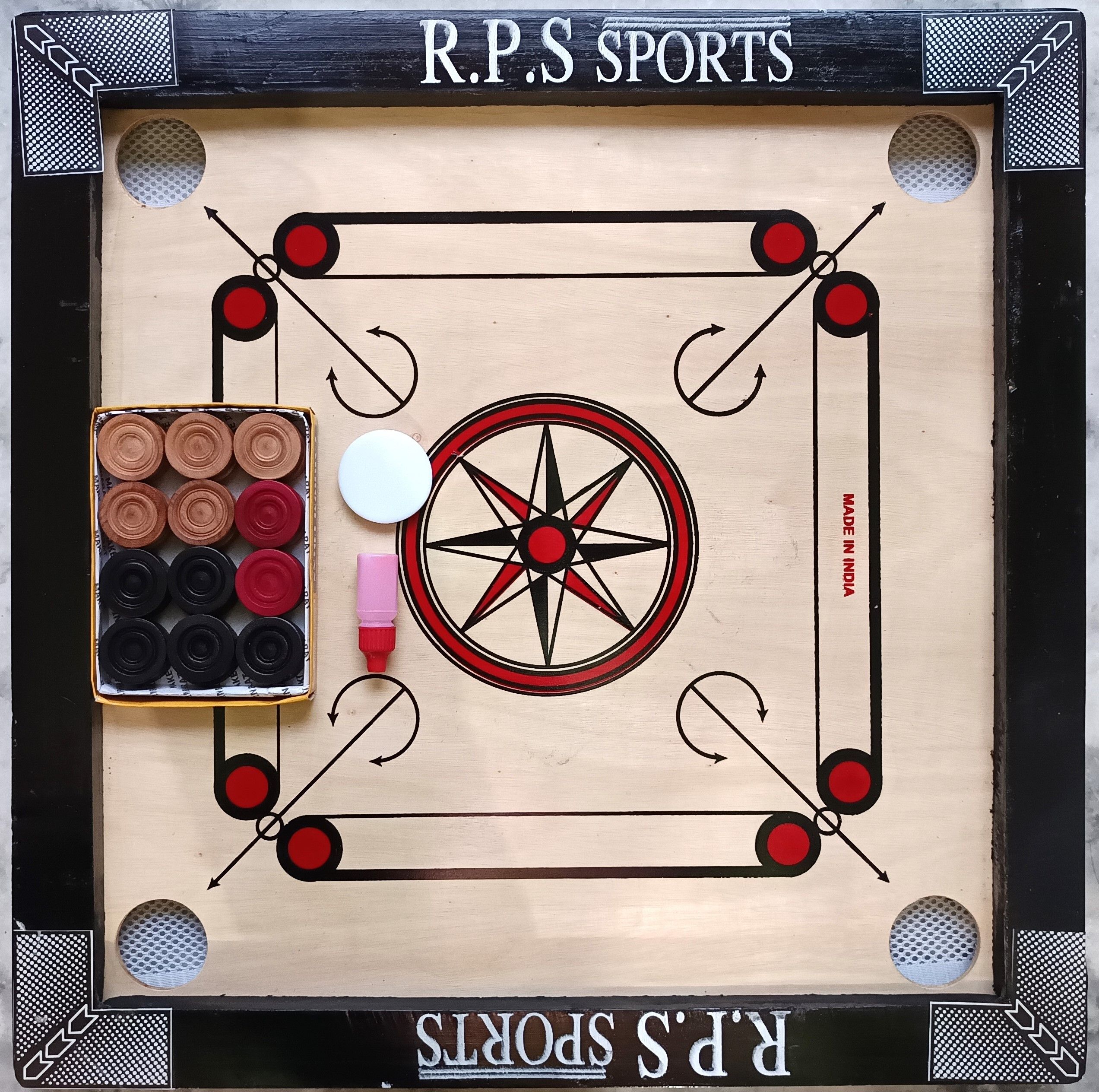rps Carrom board 20 inch with 24 wood coin, Striker and Powder 3.8 cm Carrom Board-picture-17