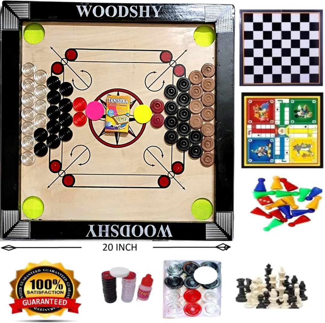 mixed Carrom Board with ludo & chess for Kids 20 inche glossy finish 4 cm Carrom Board-image-38