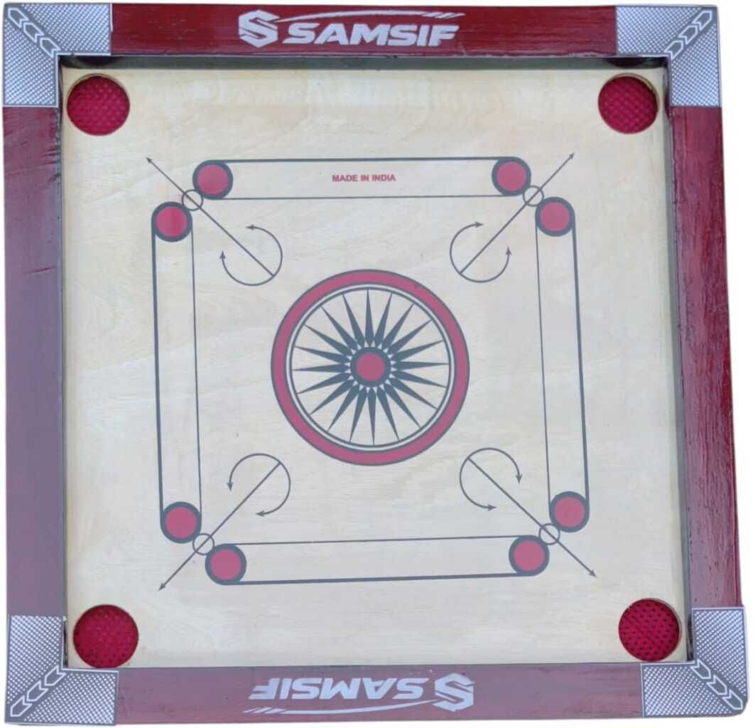 RED WOODEN CARROM WITH WOODEN COINS AND POWDER 4 cm Carrom Board-image-42