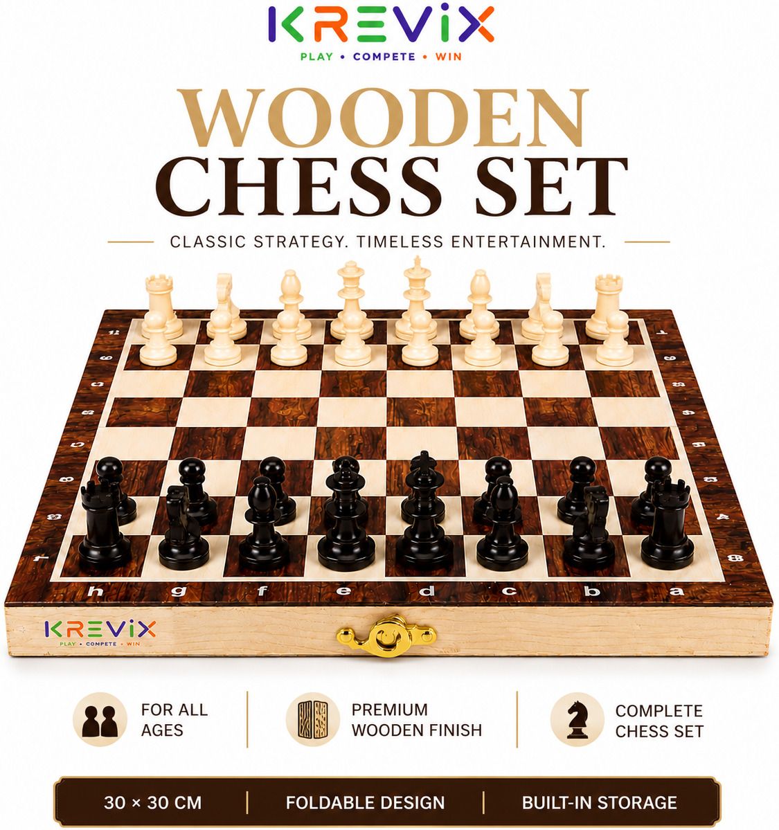 krevix Wooden Folding Chess 12 X 12 Inches | 30cm x 30cm 5 cm Chess Board-picture-34