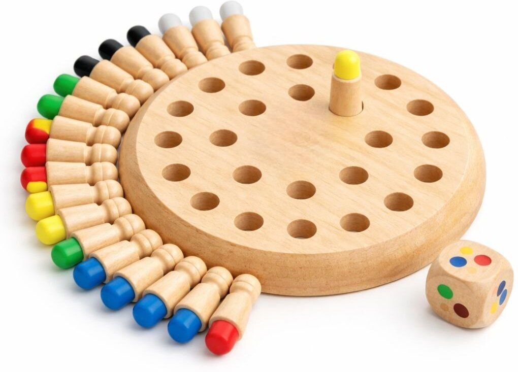 Wooden Color Matching Board Game with Pegs & Dice Learning Toy for Kids 3 cm Chess Board-image-15