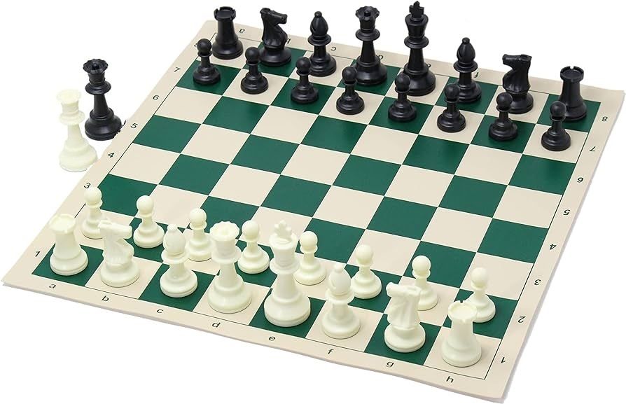 Tournament Chess Vinyl 17 x 17 Foldable With TWO EXTRA QUEENS 10 cm Chess Board-image-28