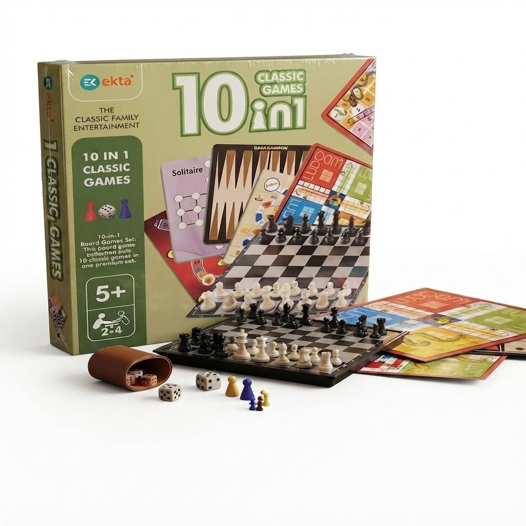 10-in-1 Classic Board Games Set | Chess, Ludo, Snakes & Ladders,Solitaire & More 5 cm Chess Board-image-18