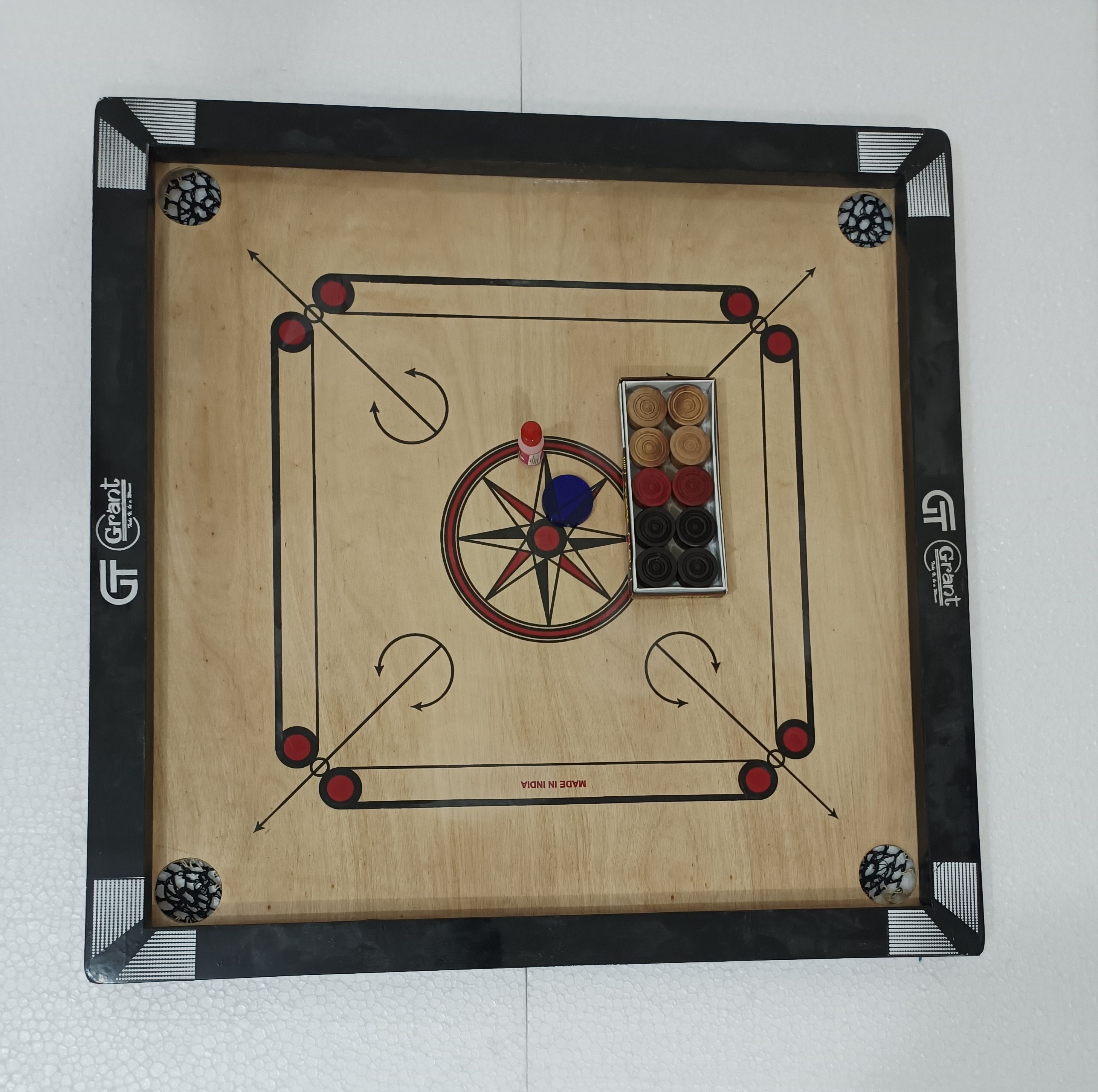 grant Glossy Finished 26inch Carrom Board with wooden coin and striker, powder Carrom Board Game-picture-1