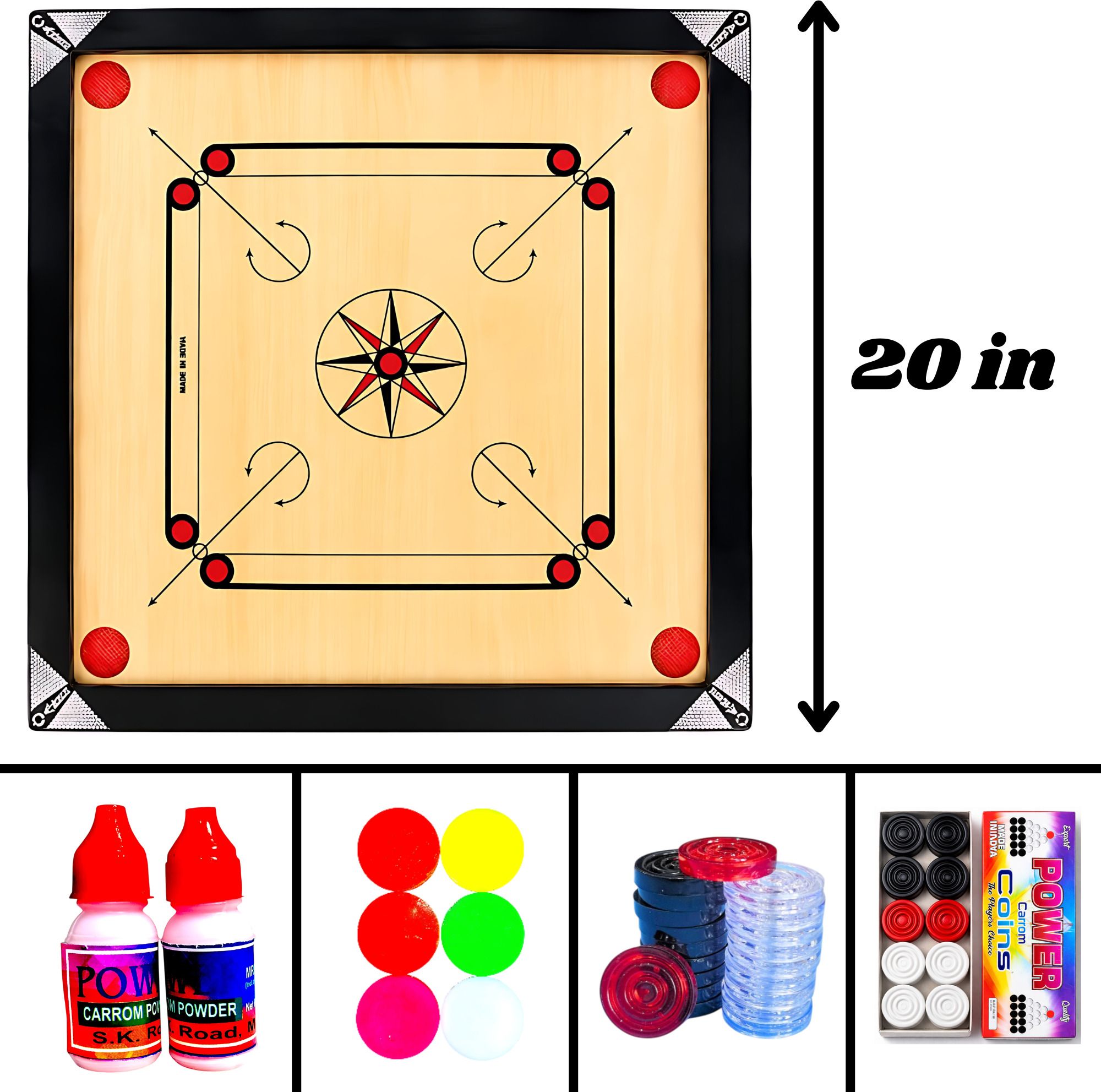 SPOGAR Wooden Carrom Board Set with Coins & Striker for Indoor Fun 55 cm Carrom Board-image-20