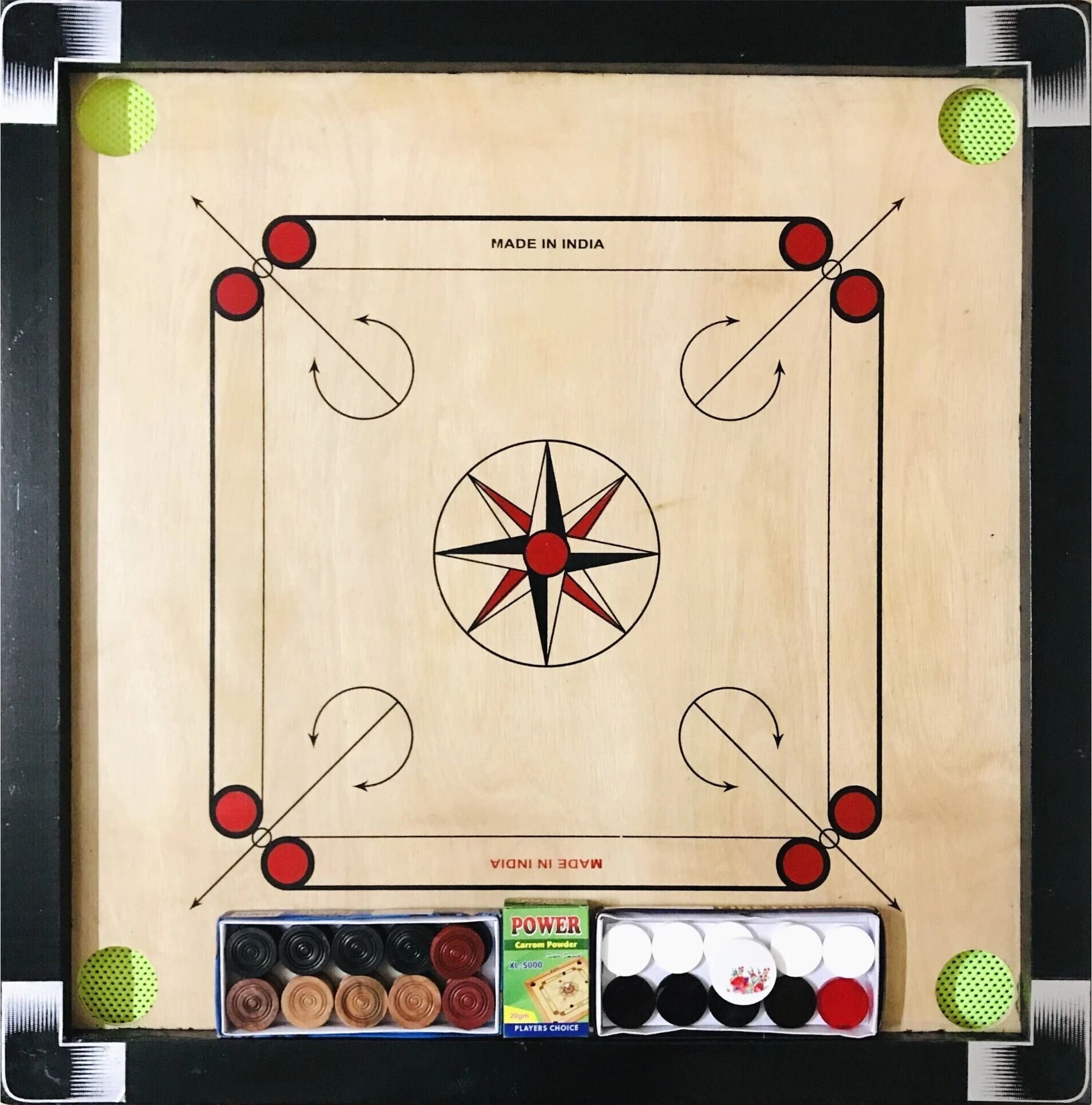for Kids 26 Inch Medium Size Glossy Finish, Coins, Strikers, Powder 41 cm Carrom Board