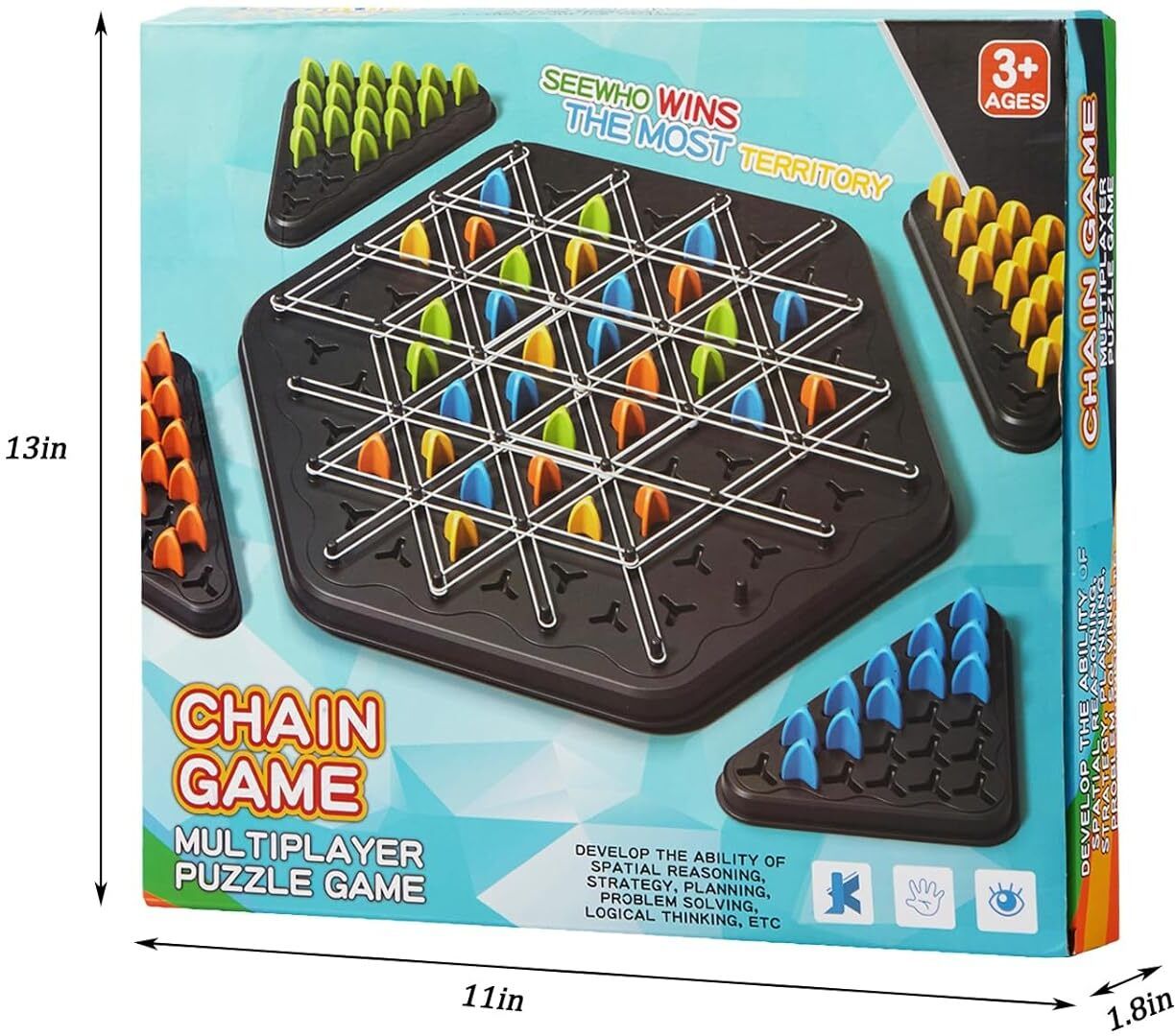 Chain Triangle Chess Game | Triggle Rubber Band Strategy Game for Kids & Adults 15 cm Chess Board-image-28