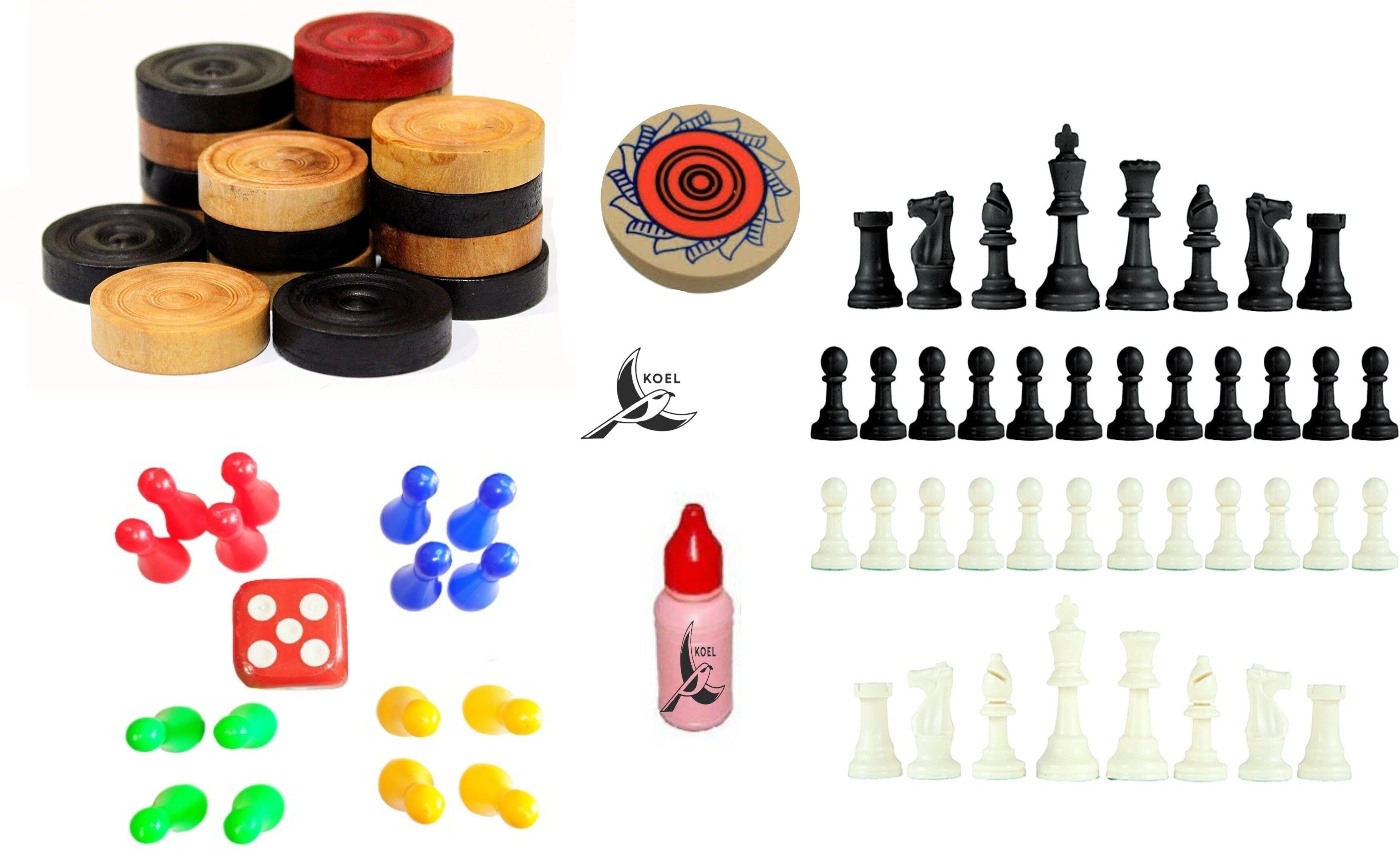 koel Jumbo Chess Pcs| Wooden Carrom Coin | Sticker Carrom Powder Ludo Token 25mm Dice 10 cm Chess Board-picture-43