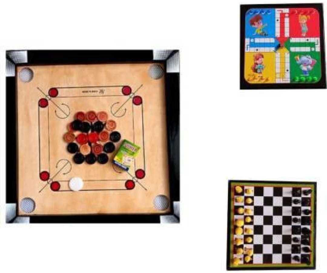 gols 26 Inch Wood Carrom Board With Ludo & Chess, Wood Coins, Powder 10 cm Carrom Board-picture-19