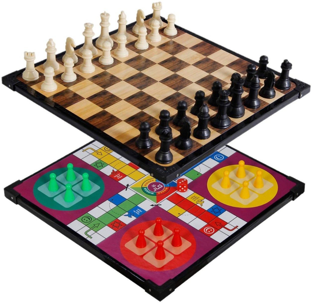 Wooden Ludo & Chess Board 2 in 1 with Coins 3 cm Chess Board