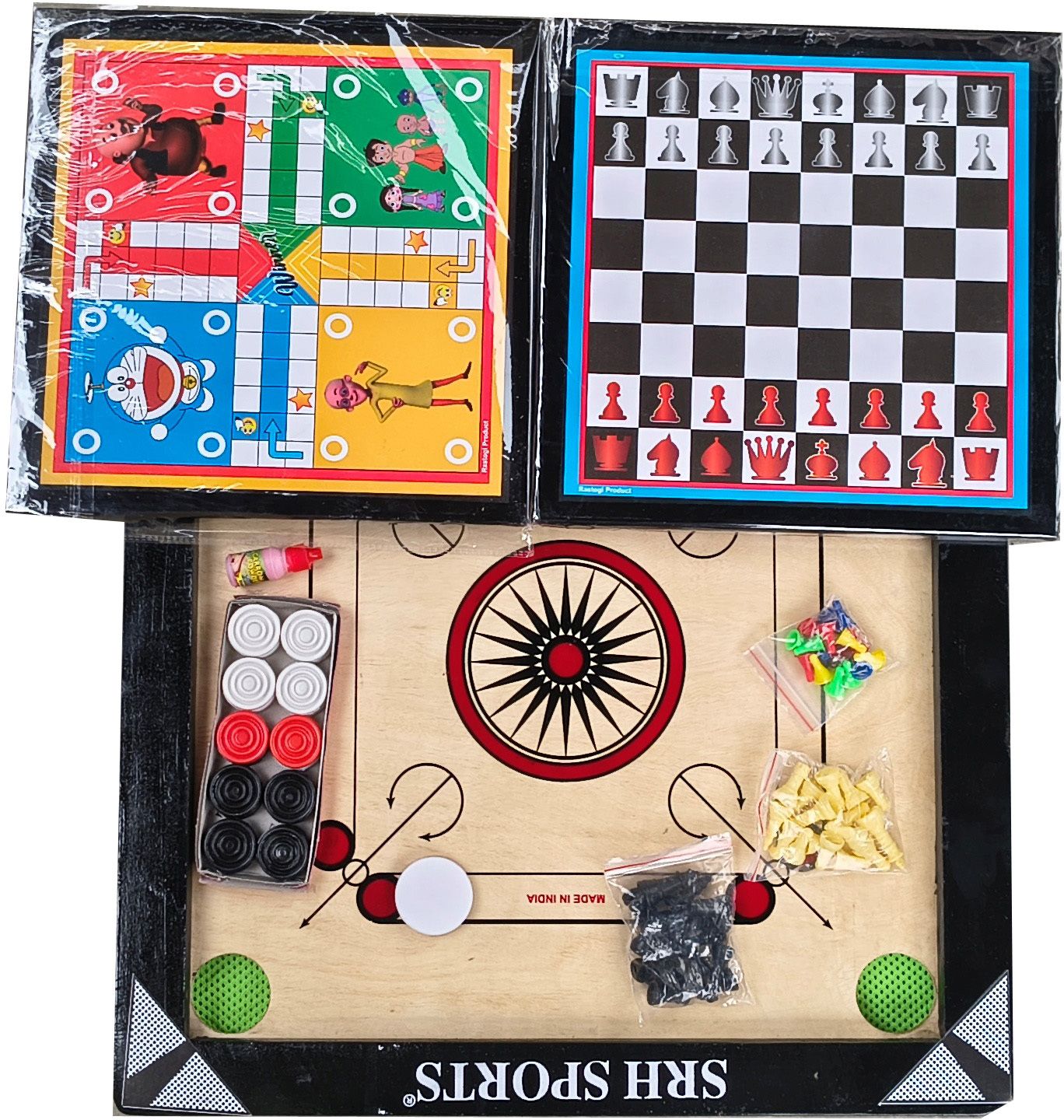 20X20 INCH SMALL SIZE CARROM WITH 20 PCS PLASTIC COIN WITH CHESS . 5 cm Carrom Board-image-16