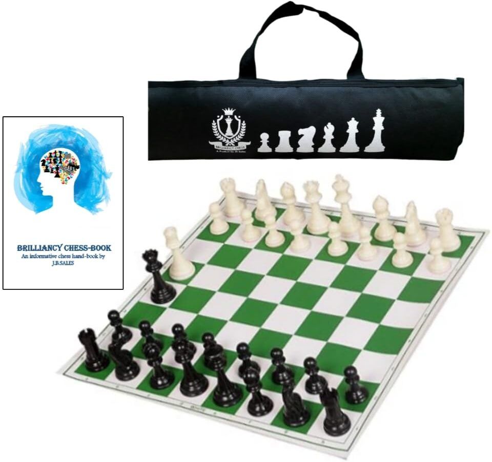 Green tournament 18*18 inches chess board set, 34 pieces, hand book & luxury bag 45.72 cm Chess Board