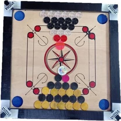 ishu sports CARROM 2 PAIR OF COINS( 1 OF WOOD AND 1 OF CRYSTAL)WITH STRIKER AND BORIC POWDER 24 cm Carrom Board-picture-26