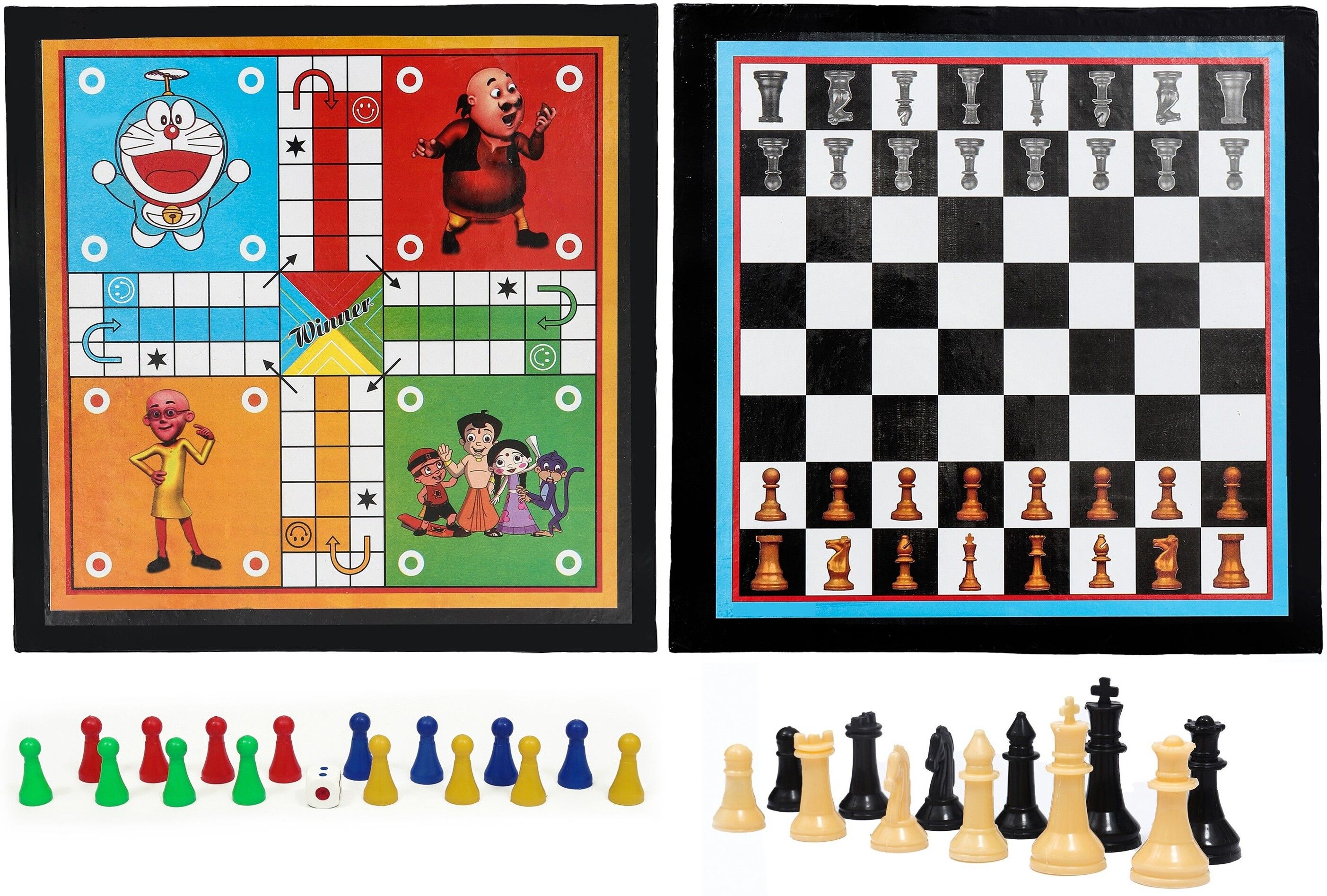 2in 1 Ludo & Chess Board (12*12 Inch) with Hollow Chess Pieces & Ludo Player 32 cm Chess Board