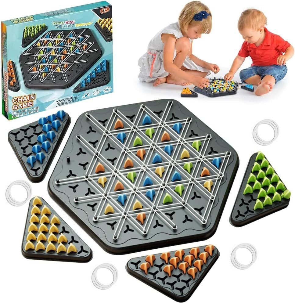 trivyom Chain Triangle Chess Game,Triggle Rubber Band Game,2 to 4 Players for Family 15 cm Chess Board-picture-19