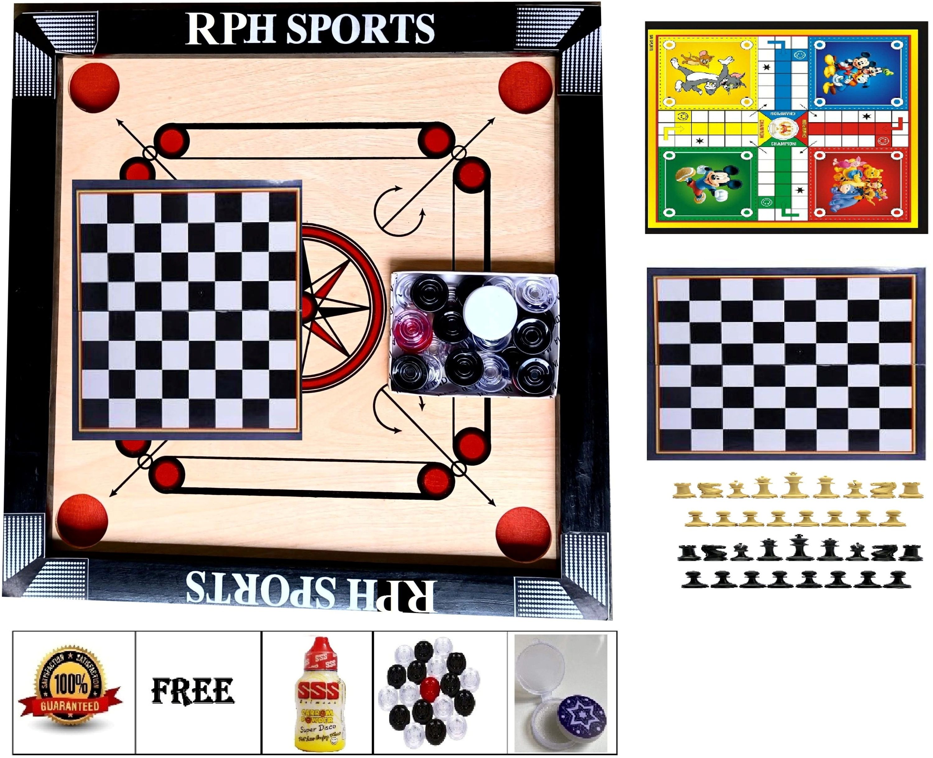 20X20 INCH SMALL SIZE CARROM WITH LUDO & CHESS 5 cm Carrom Board-image-26