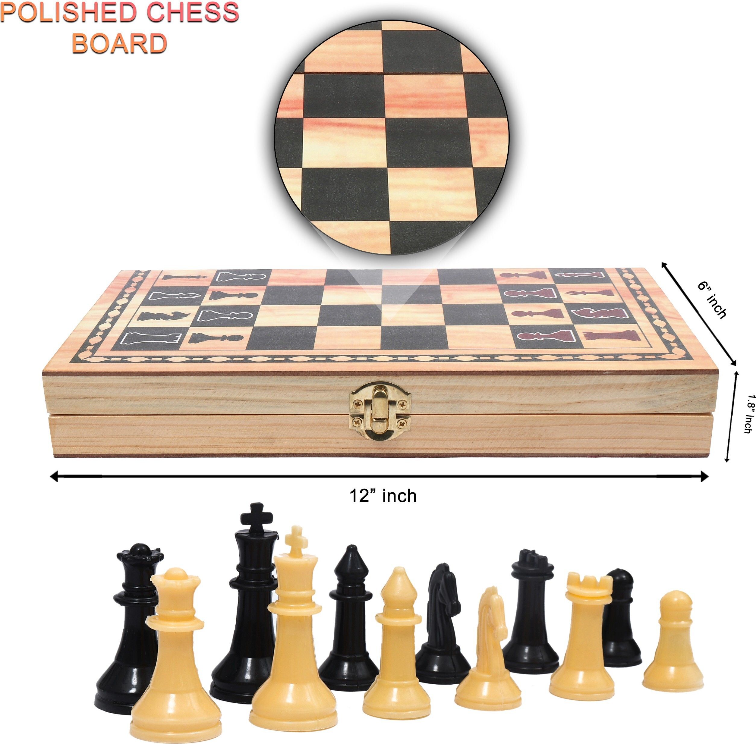 Wooden Folding Chess 12*12 inch || Solid Plastic Chess Pieces || 30 cm Chess Board-image-13