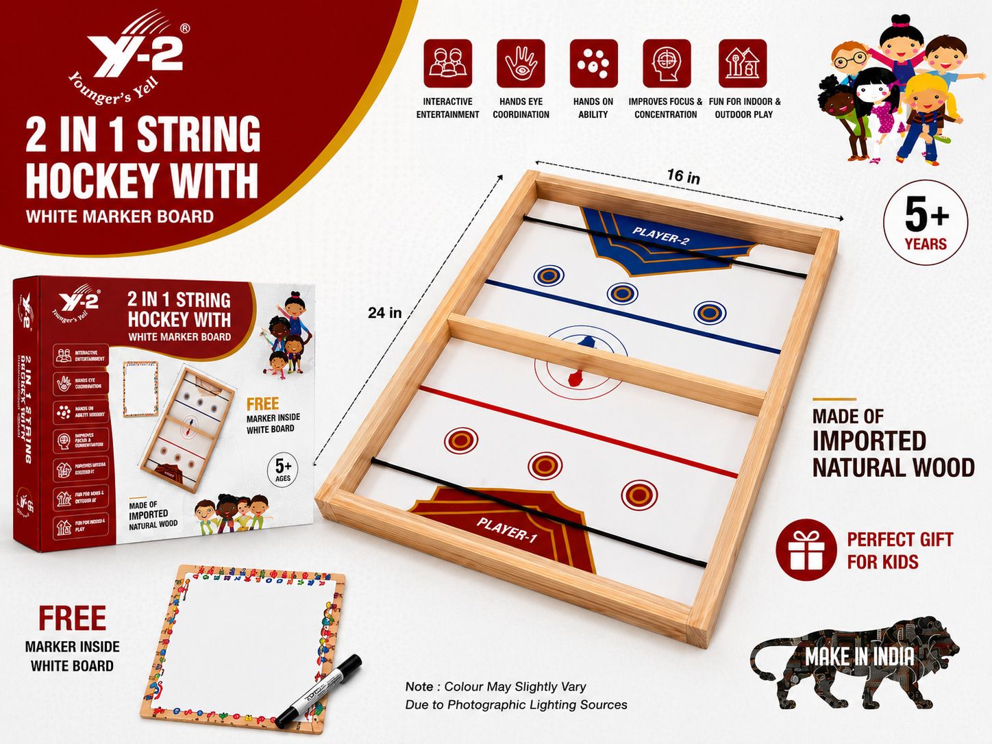 2 in 1 String Hockey with White Board | Wooden Board Game | 24 x 16 Inch Party & Fun Board Game-image-27