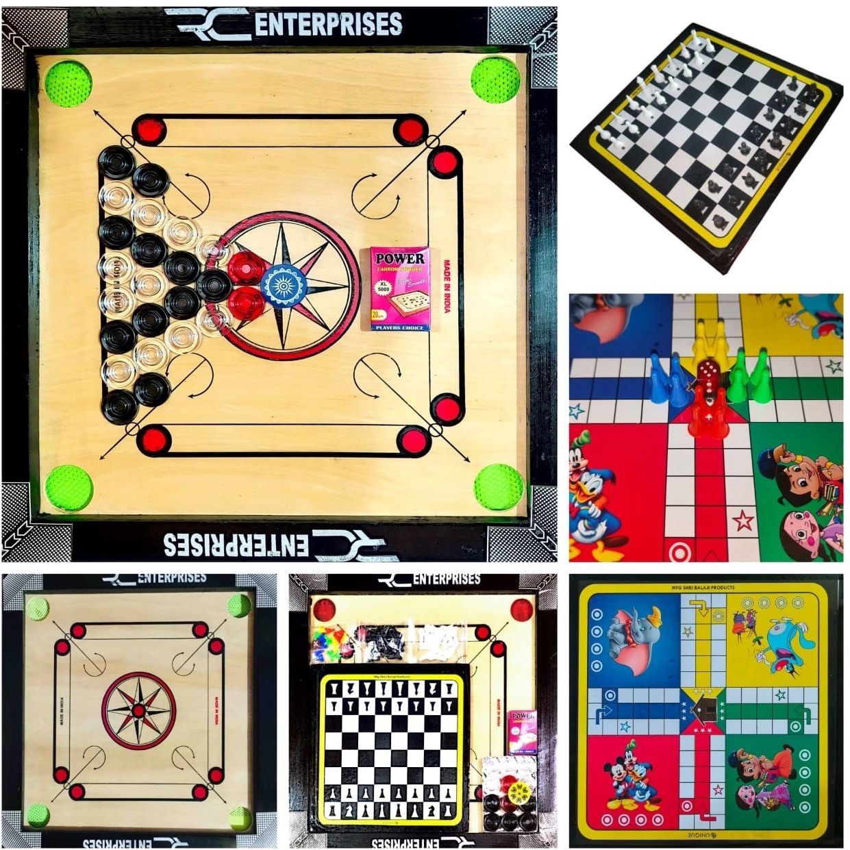 Carrom Board 20 Inch With Ludo&Chess with Crystal Coins, Powder, printed Striker 50 cm Carrom Board