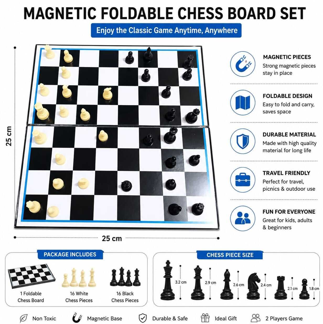 Magnetic Foldable Chess Board Set 3.5 cm Chess Board-image-31