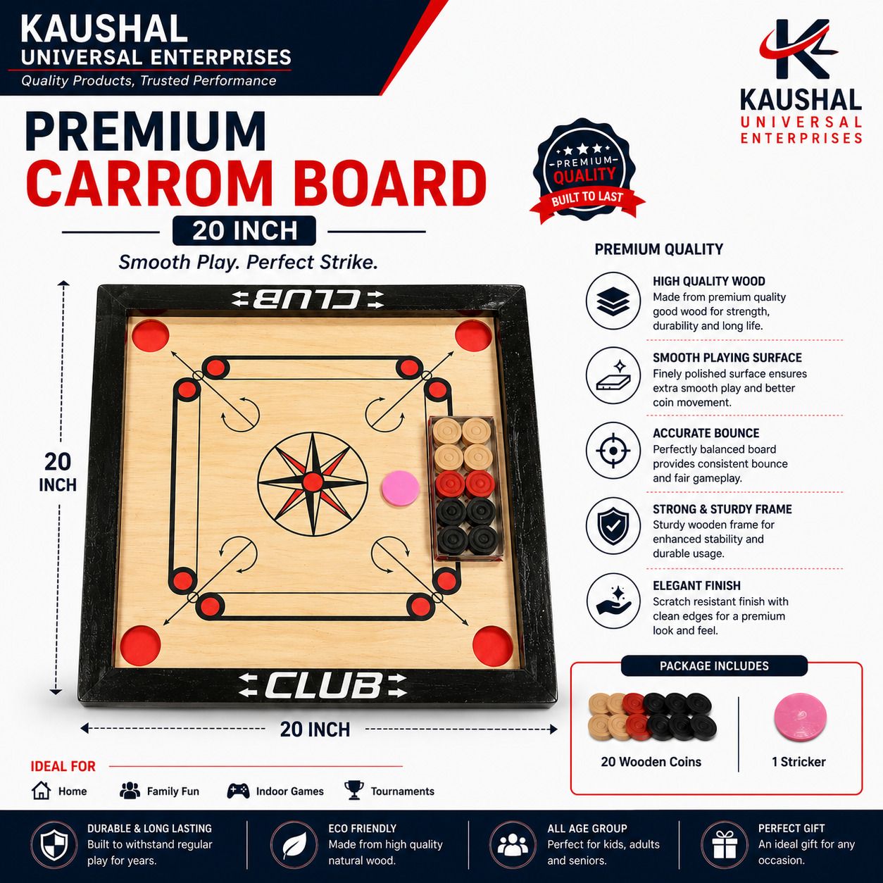 club CB-20-001 4 cm Carrom Board-picture-19