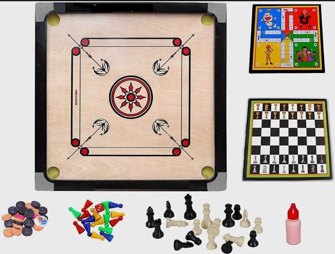 Carrom Board Small with Ludo & Chess Board Game Combo Pack 10 cm Carrom Board-image-43