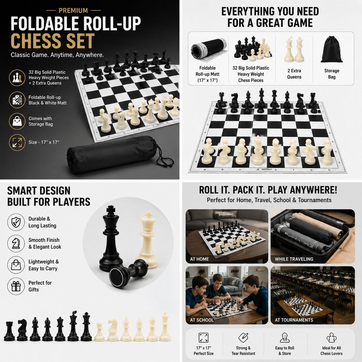Premium 34 Pieces PVC Chessmen Set 12 cm Chess Board-image-0