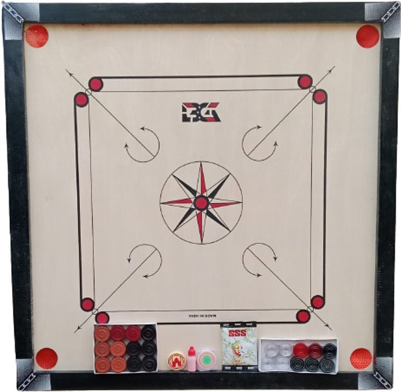 ssportshub Wooden Carrom Board 20 Inch with Gloss Finish, Striker, Coins & Powder 50 cm Carrom Board-picture-33