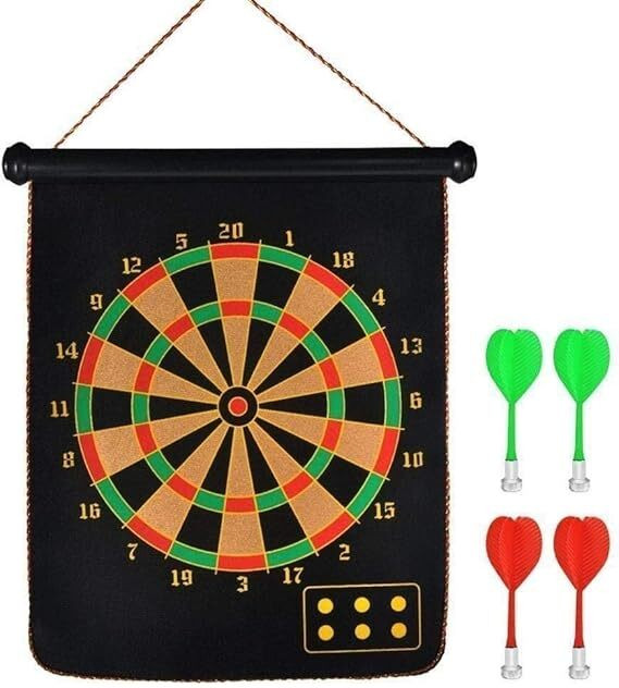 arineo Portable Magnetic Dart Board with 4 Darts Fabric Black (Set of 1) 22 cm Dart Board image 1