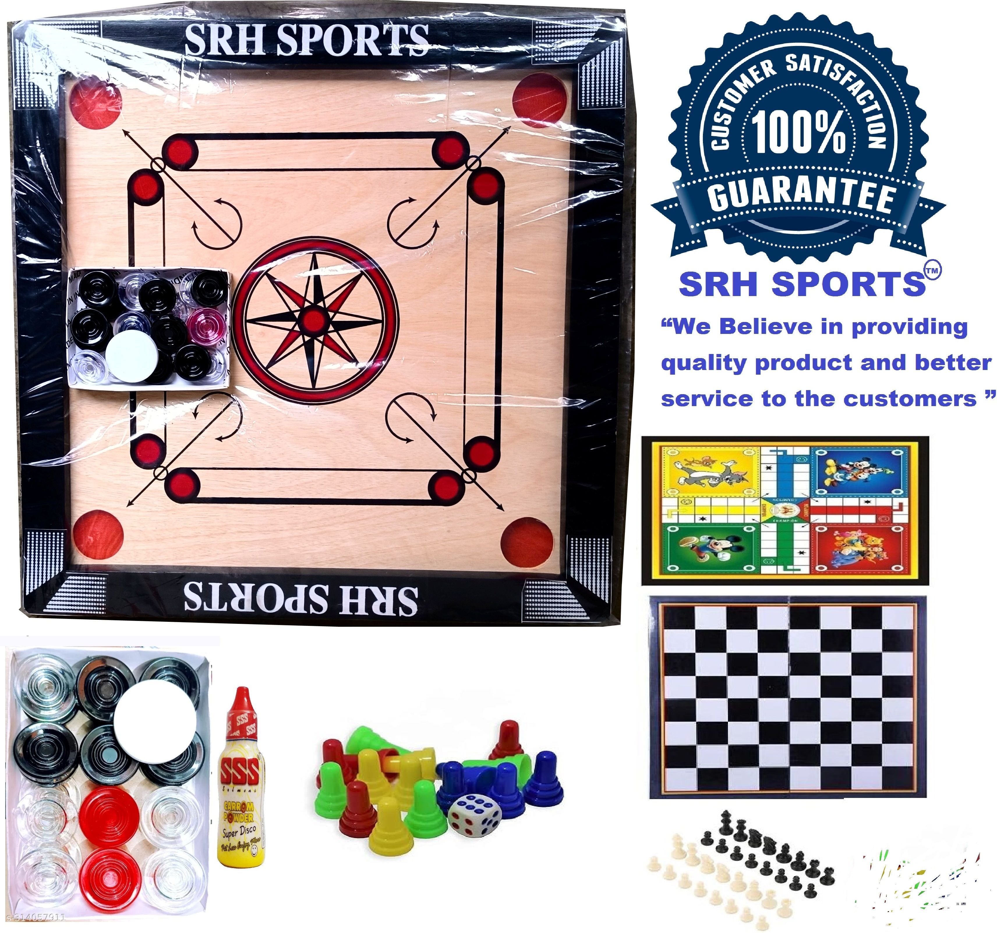 srh sports 20x20 inch small size carrom with 24 crystal coin ( combo pack) 5 cm Carrom Board-picture-26