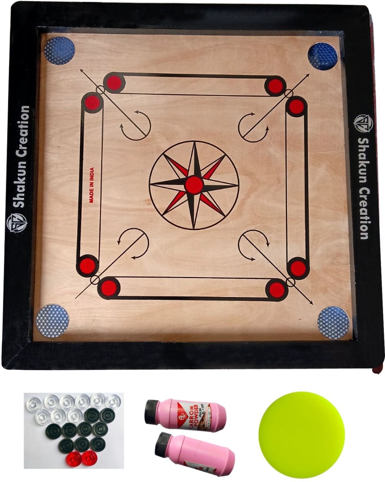 Kikar Wood Carrom Board Size 26x26 Inches Glossy Polish with Coin,Stricker 66 cm Carrom Board-image-22