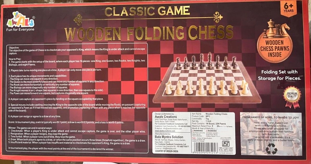 Foldable Tournament Size Professional Wooden Chess Board Game (18X18 Inch) 10 cm Chess Board-image-49