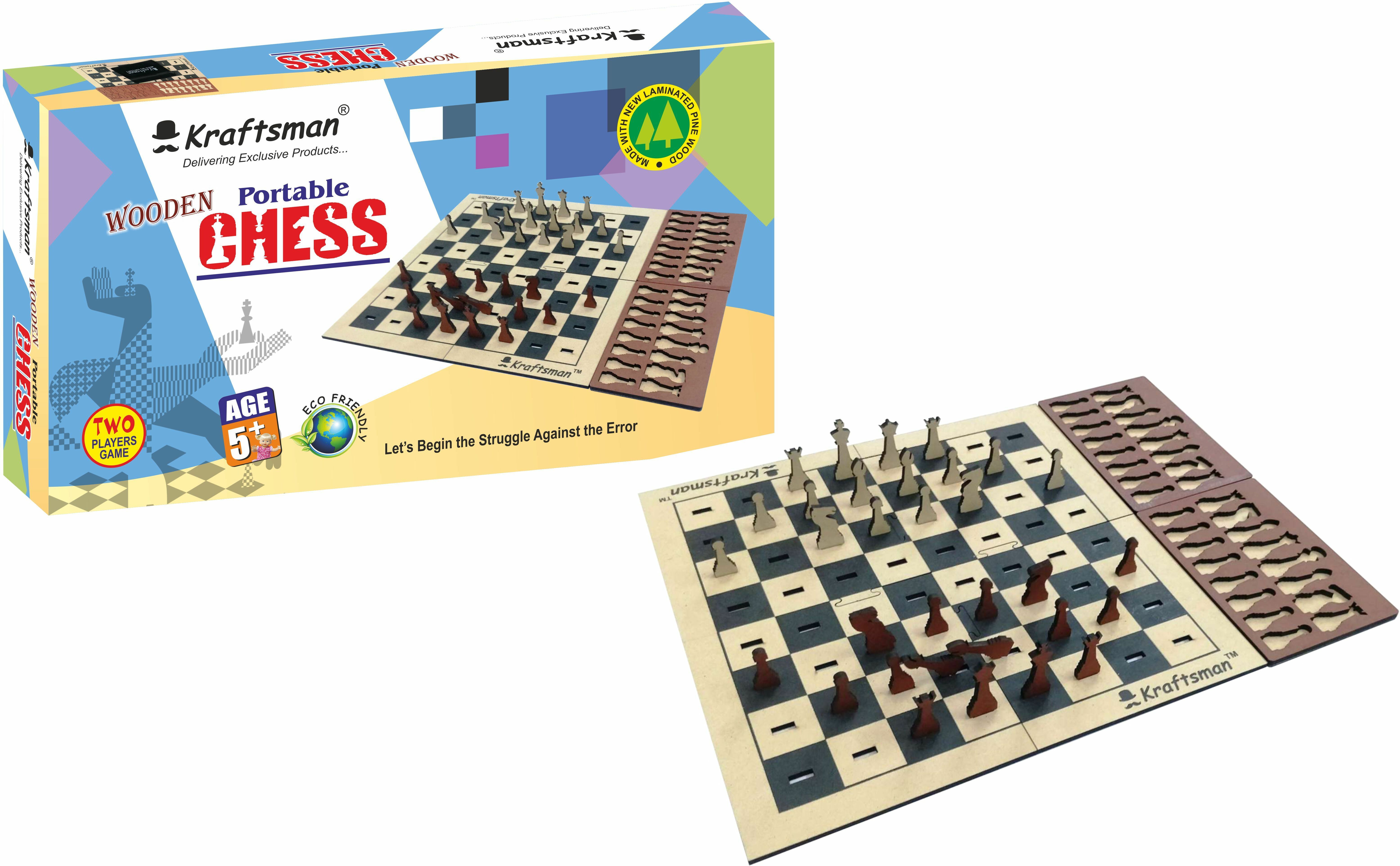 kraftsman Wooden Portable Chess Board Game Set for Kids and Adults of all age groups 0.5 cm Chess Board-picture-37