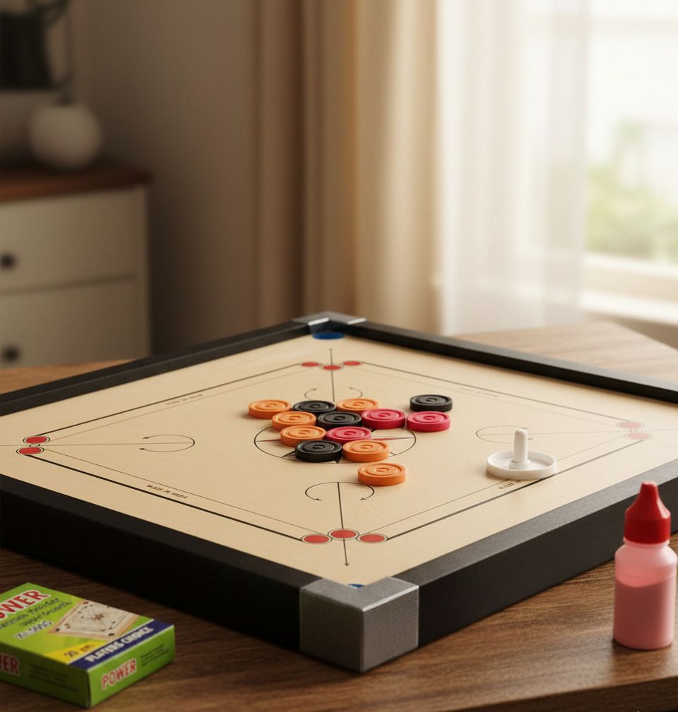 ssportshub 20-Inch Wooden Carrom Board with Coins, Striker & Powder (Small Size) 50 cm Carrom Board-picture-13