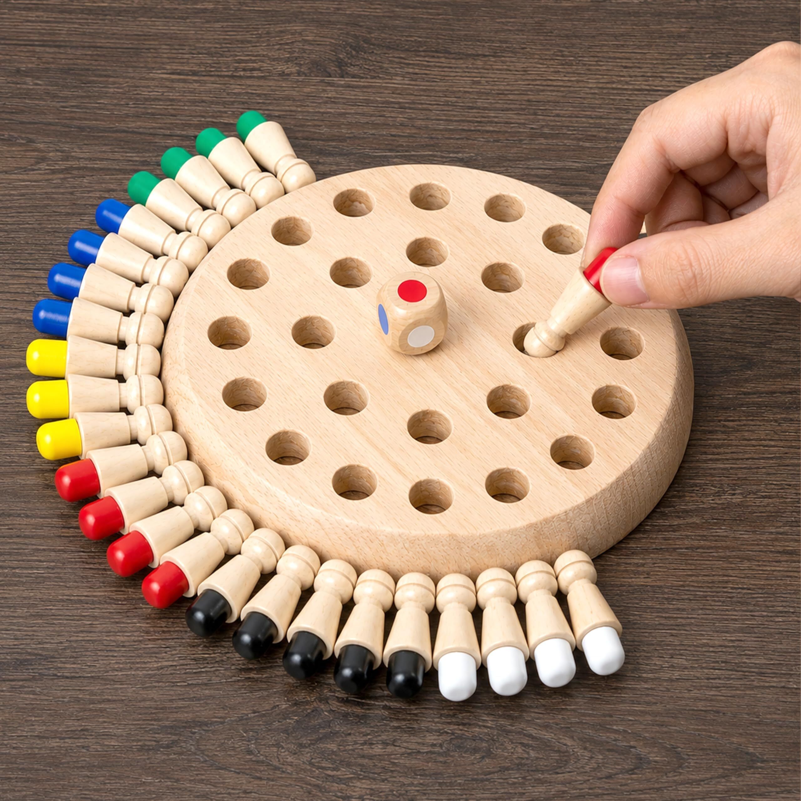 hyfridz Wooden Memory Chess Board Game with Color Pegs & Dice for Kids & Family 15 cm Chess Board-picture-4