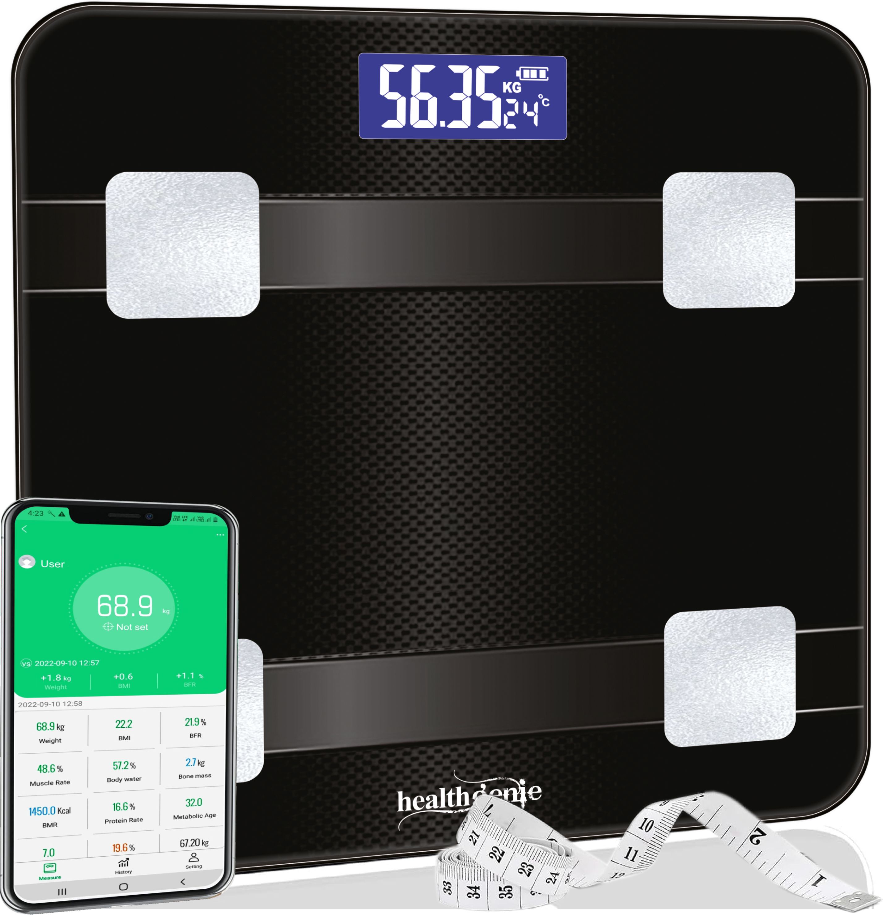 Healthgenie Advanced BMI Body Fat Analyzer 18 Body Metrics, 1YR Warranty, Free MeasuringTape Body Fat Analyzer-image-23