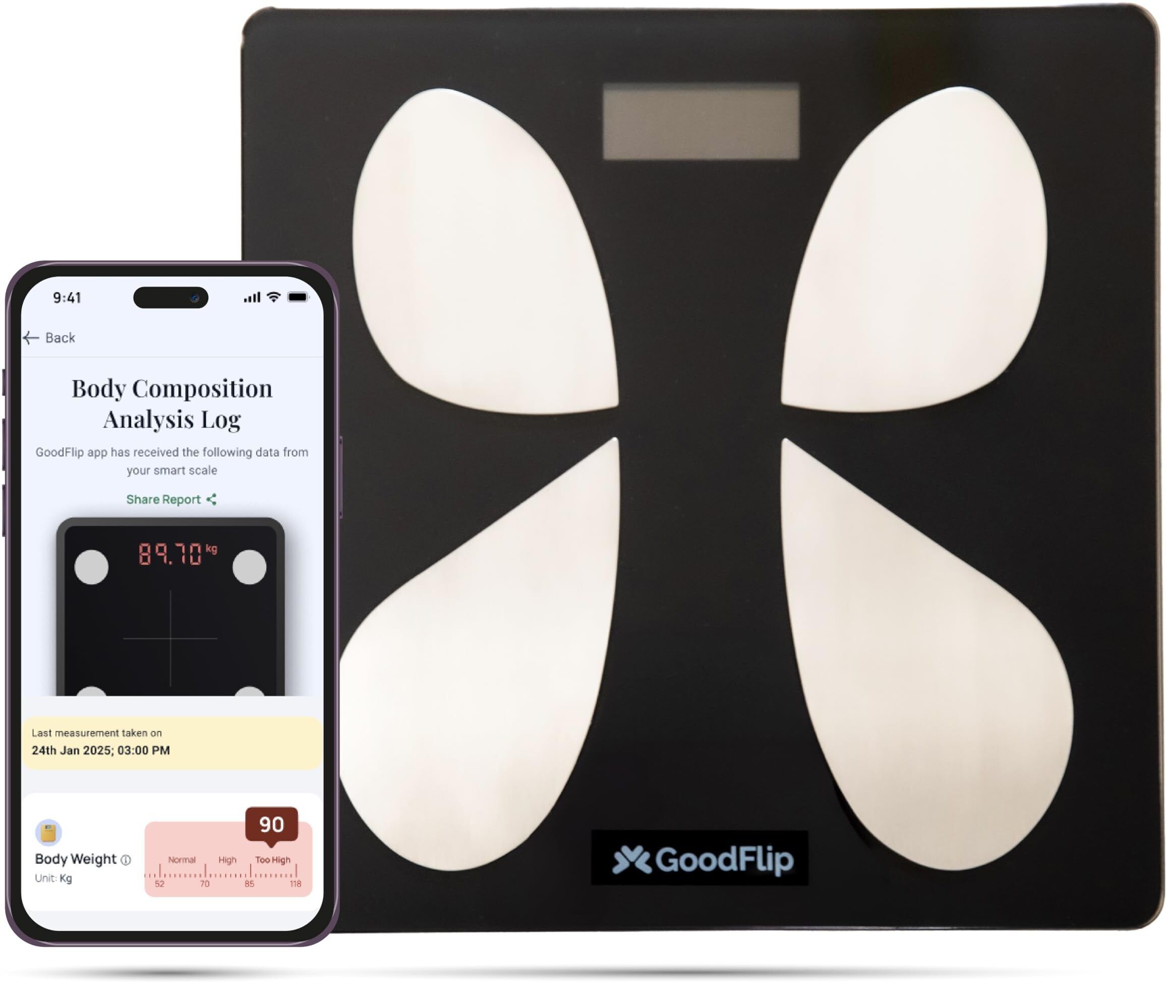 GoodFlip Smart Body Composition Analyser – 18+ Health Metrics, Bluetooth 4.0 Connectivity Body Fat Analyzer