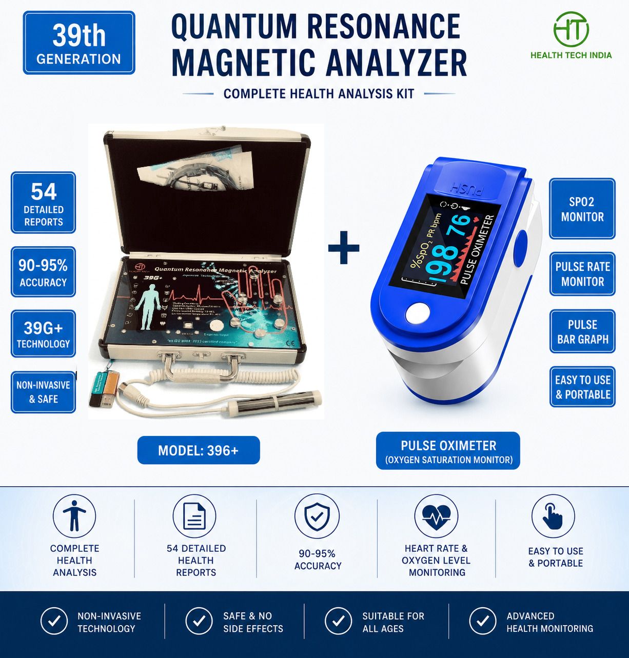 Health Tech India 39G+ Quantum Resonance Analyzer (Model : 2 In 1 with 1 Pulse Oximeter) Body Fat Analyzer-image-16