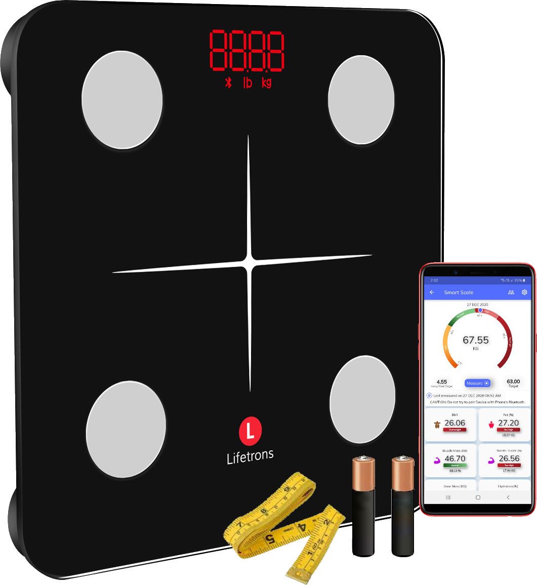 Lifetrons Slinky Lite Digital Smart weight Scale with 12 Body Parameters mobile app,Tape Body Fat Analyzer