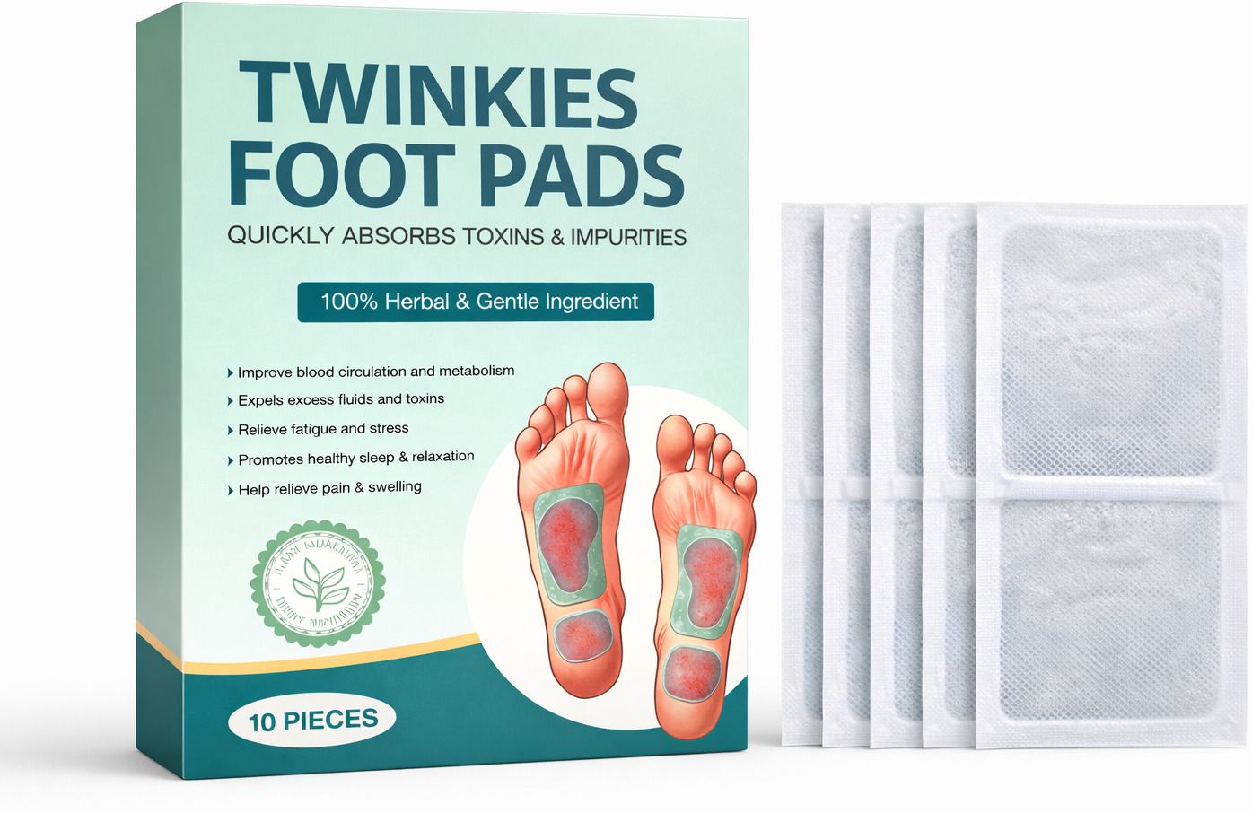 Herbal Detox Foot Pads (10 Pcs) with Bamboo Vinegar | Sleep Aid & Pain Relief Plaster & Patch
